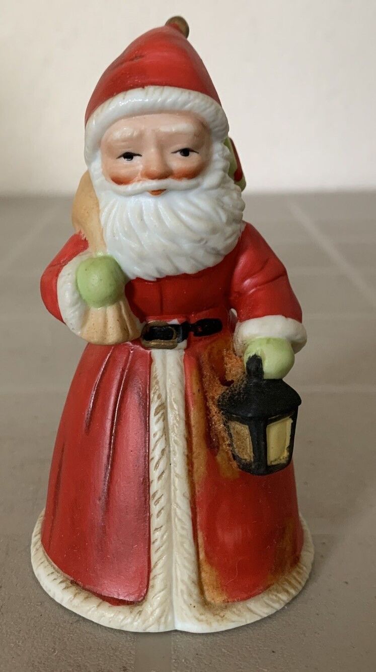 Vintage Enesco Bell Christmas Santa Claus Bisque Figurine w/Lantern Bag of Toys